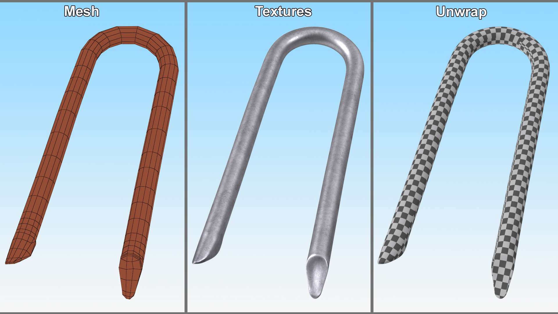 Flat Head Steel U-type Nail 3D