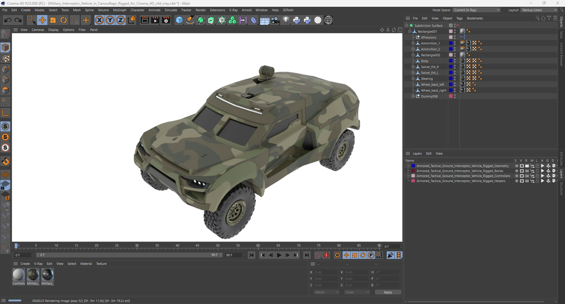 3D Military Interceptor Vehicle in Camouflage Rigged for Cinema 4D model