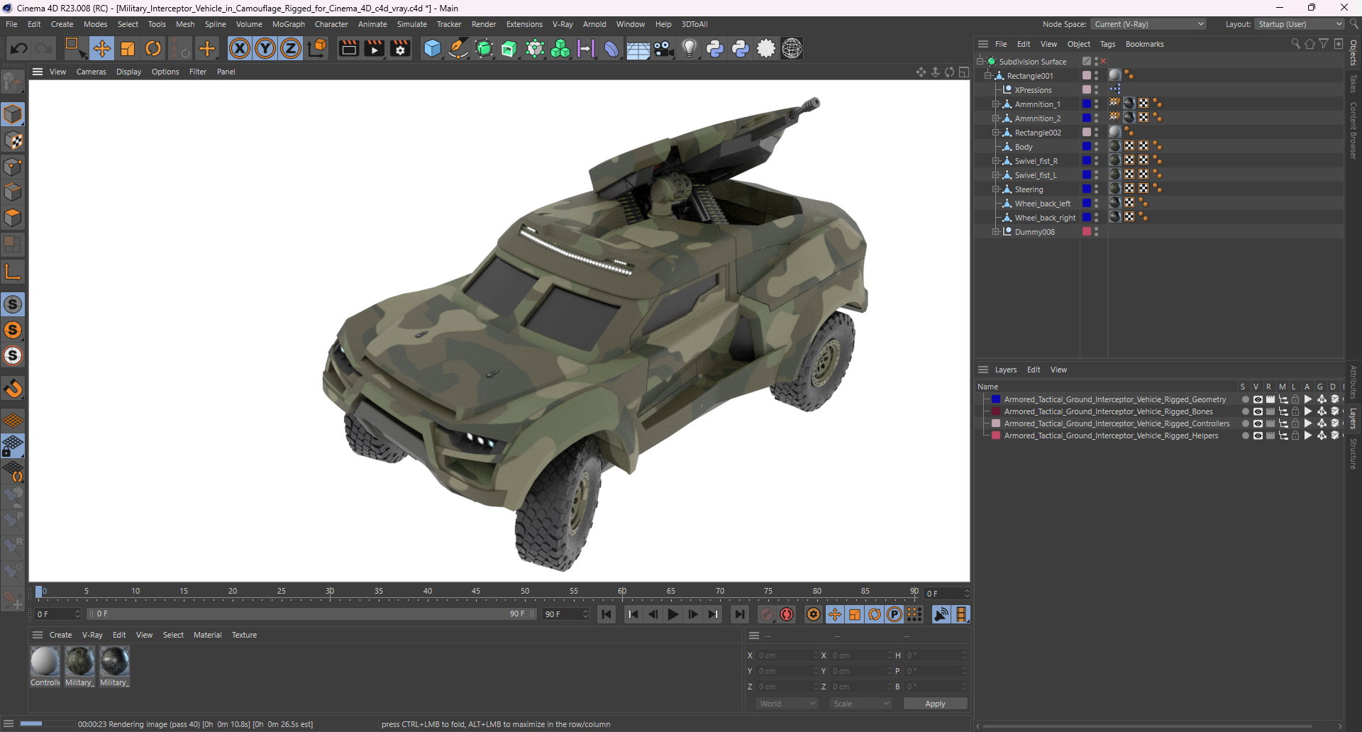 3D Military Interceptor Vehicle in Camouflage Rigged for Cinema 4D model