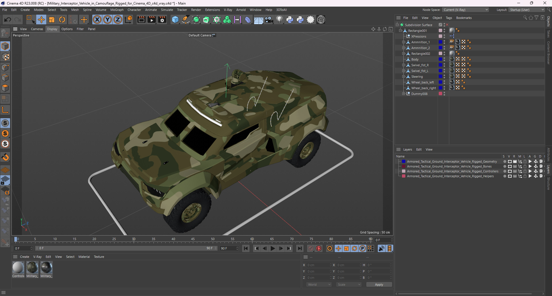 3D Military Interceptor Vehicle in Camouflage Rigged for Cinema 4D model