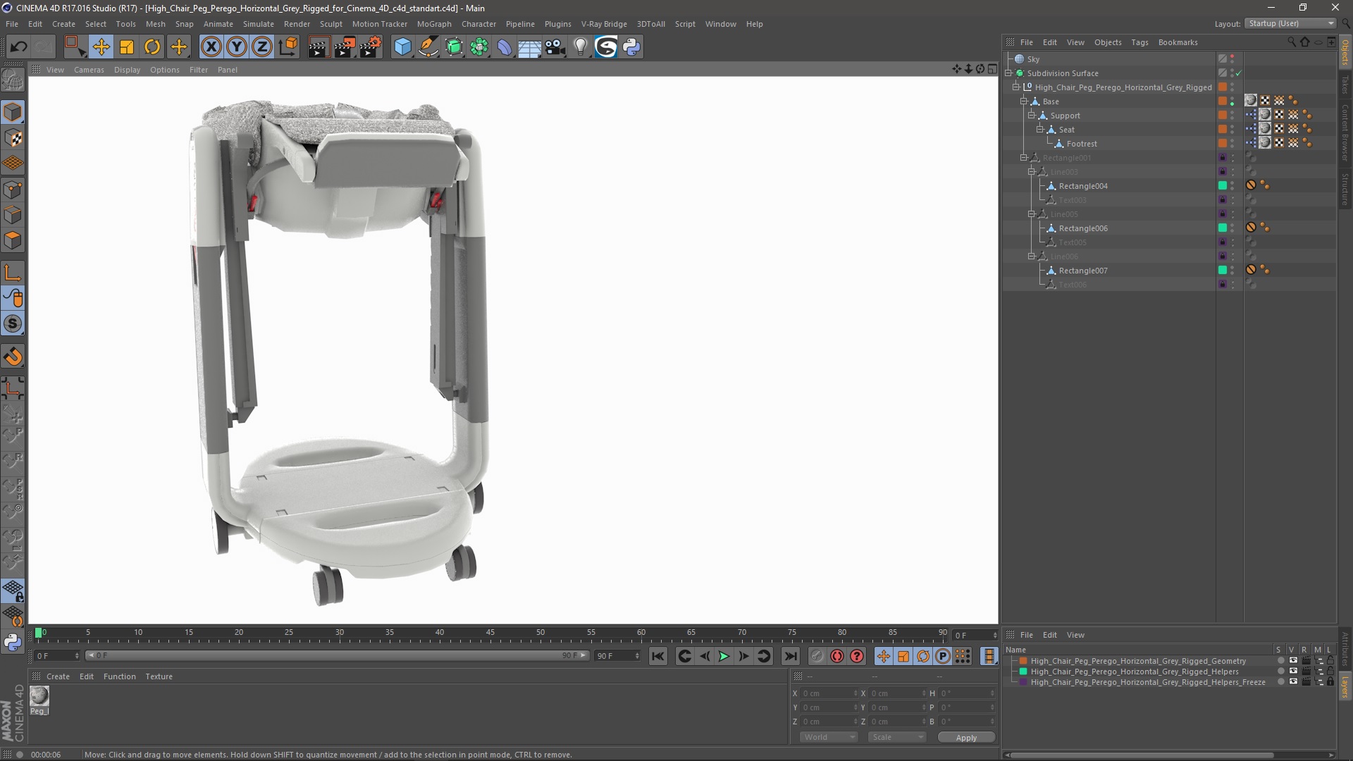 3D High Chair Peg Perego Horizontal Grey Rigged for Cinema 4D model
