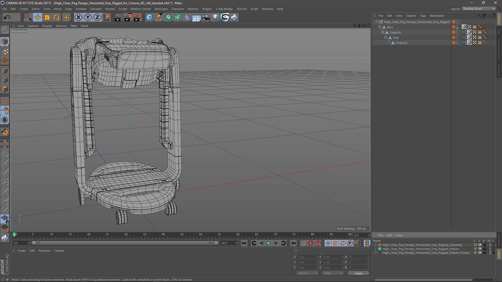 3D High Chair Peg Perego Horizontal Grey Rigged for Cinema 4D model
