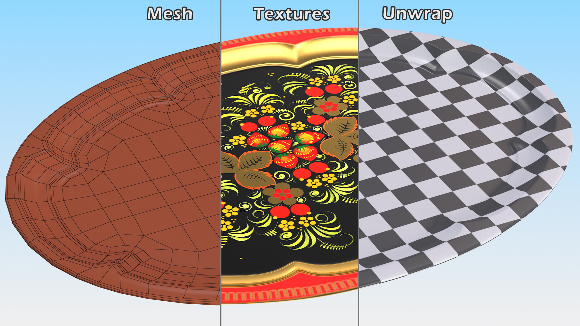 Vintage Khokhloma Tray 3D