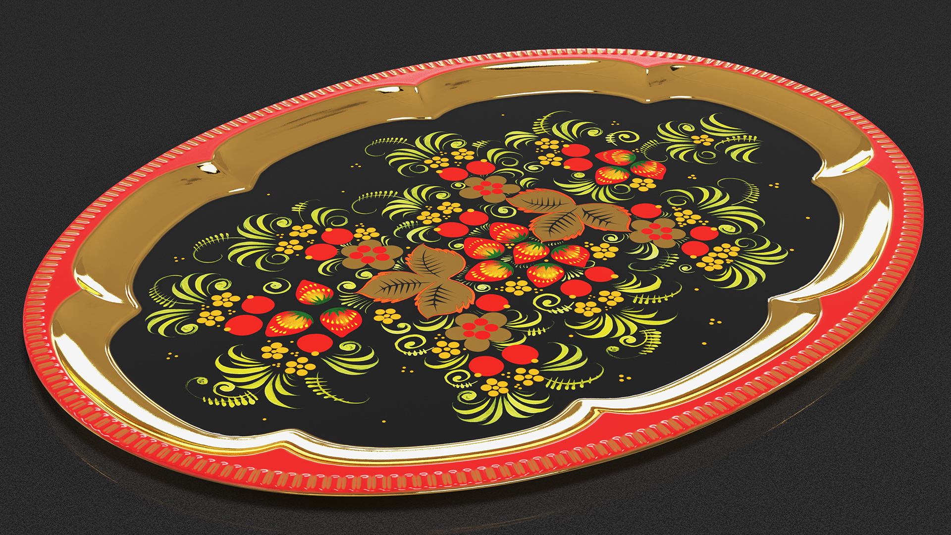 Vintage Khokhloma Tray 3D
