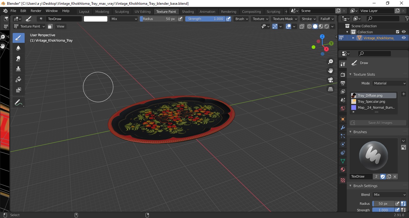 Vintage Khokhloma Tray 3D