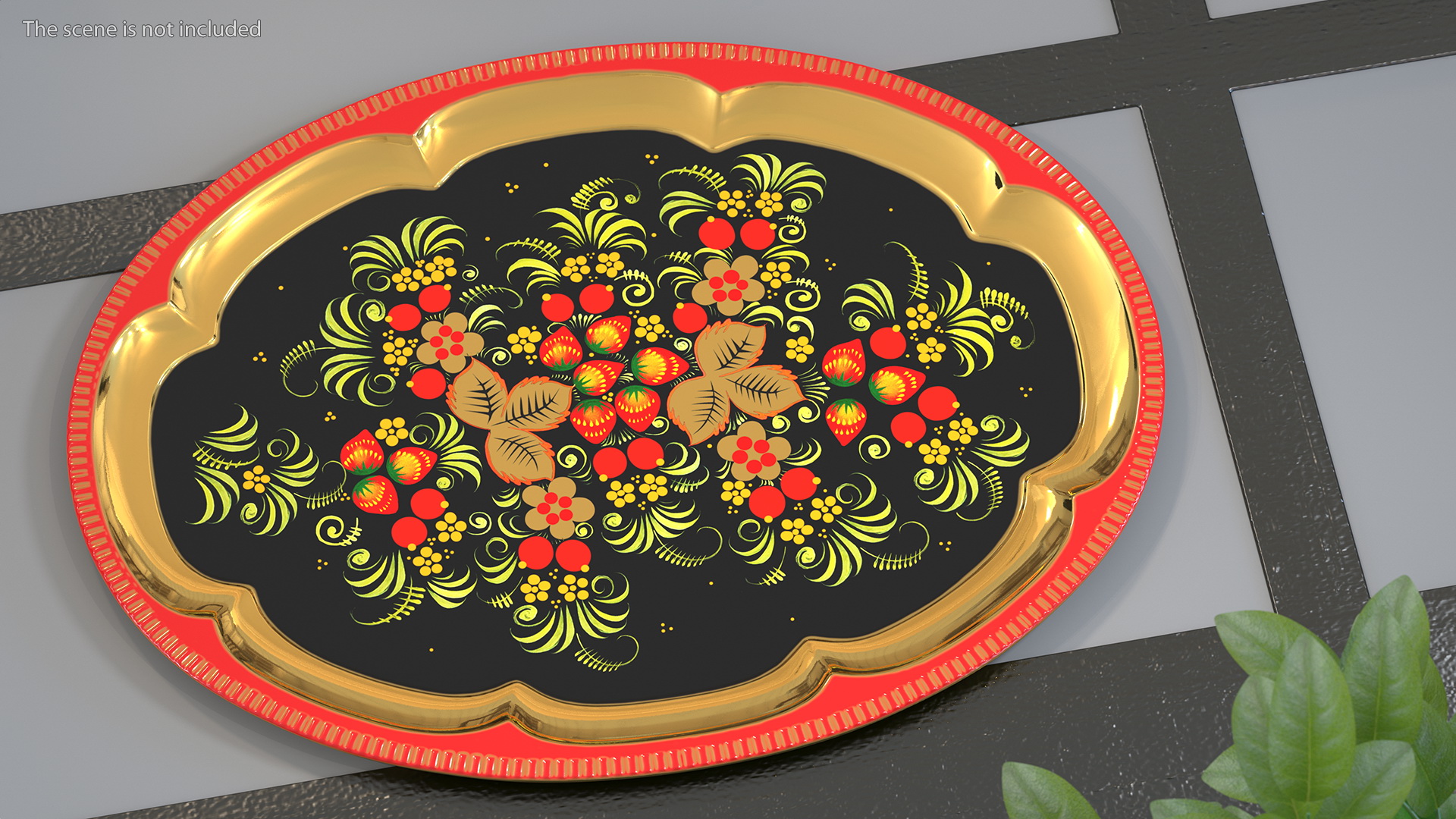 Vintage Khokhloma Tray 3D
