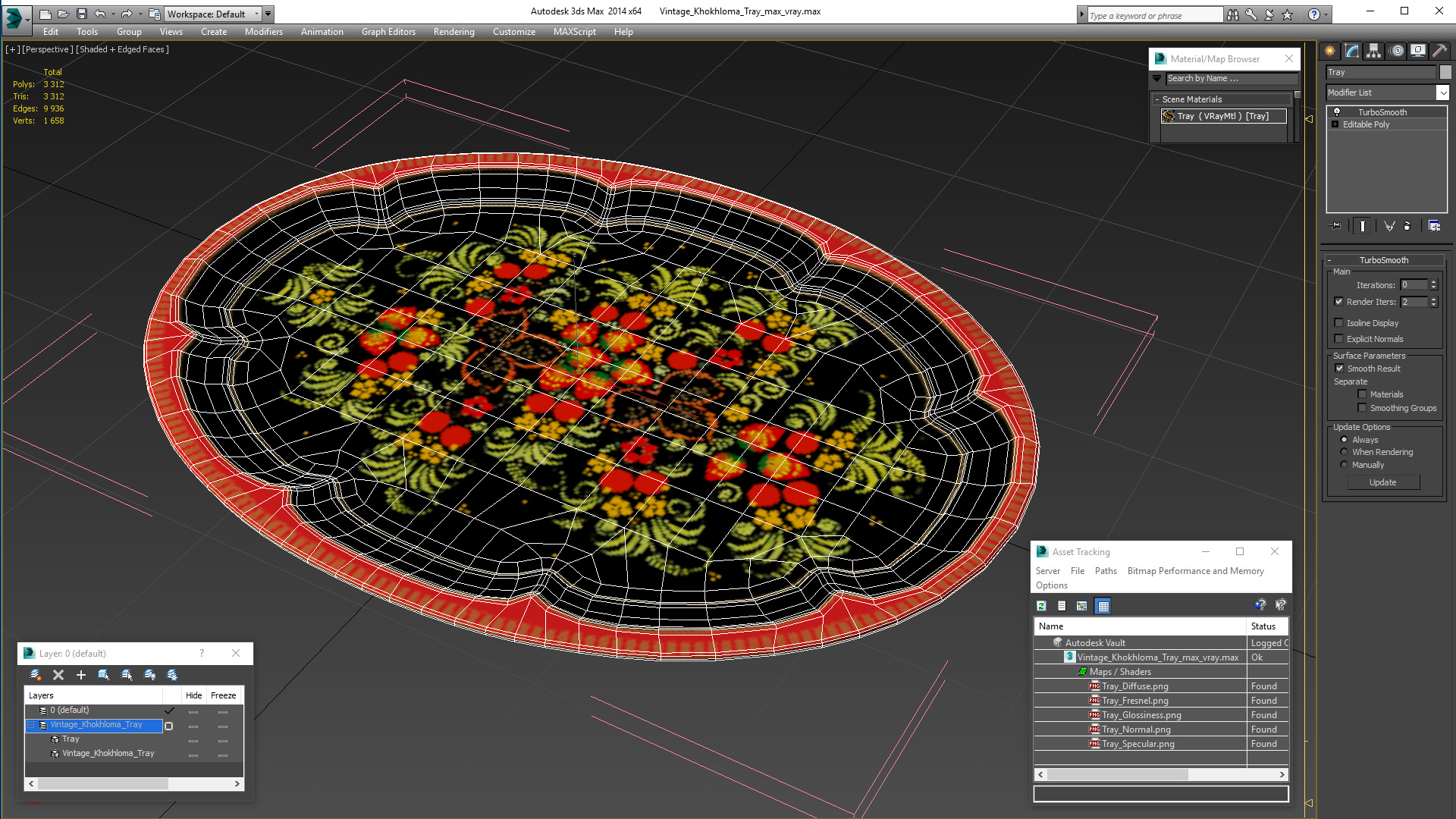Vintage Khokhloma Tray 3D