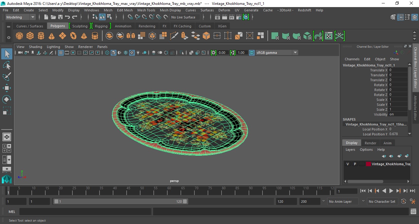 Vintage Khokhloma Tray 3D