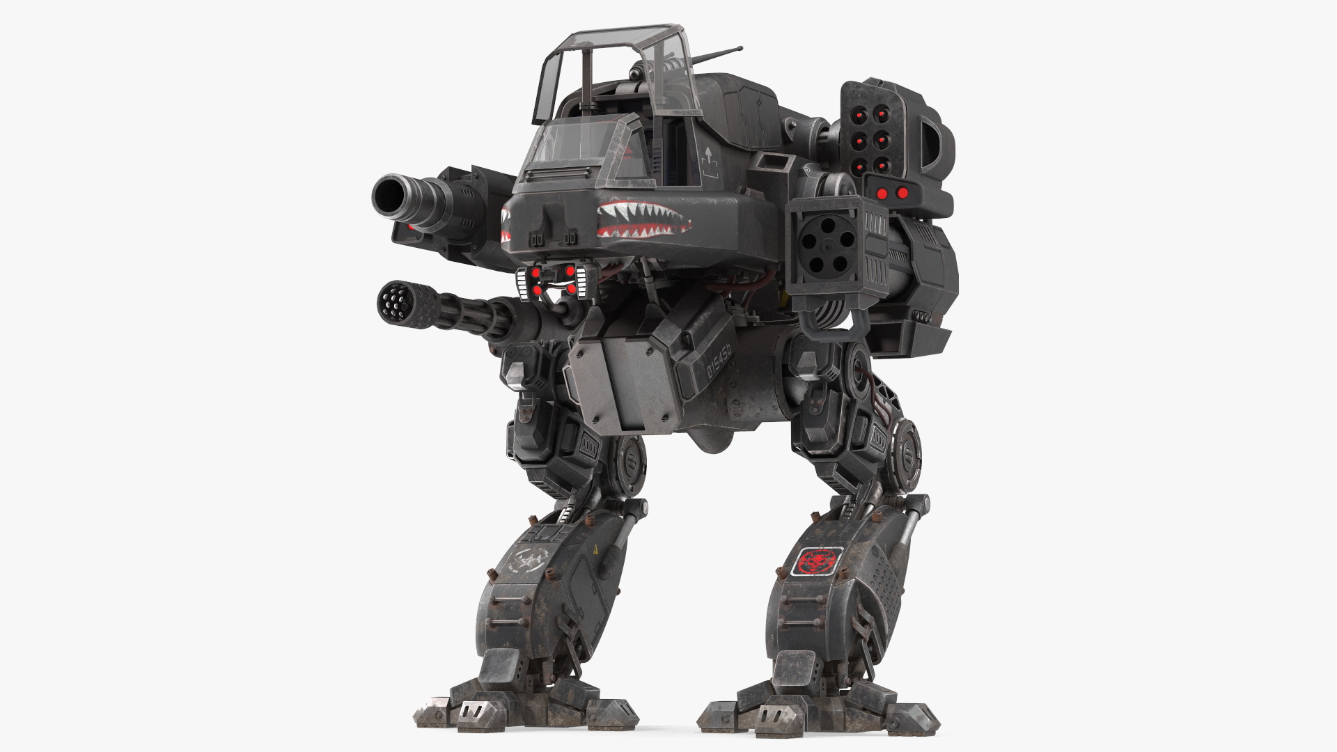 Worn Walking Black Robot Empty Rigged 3D