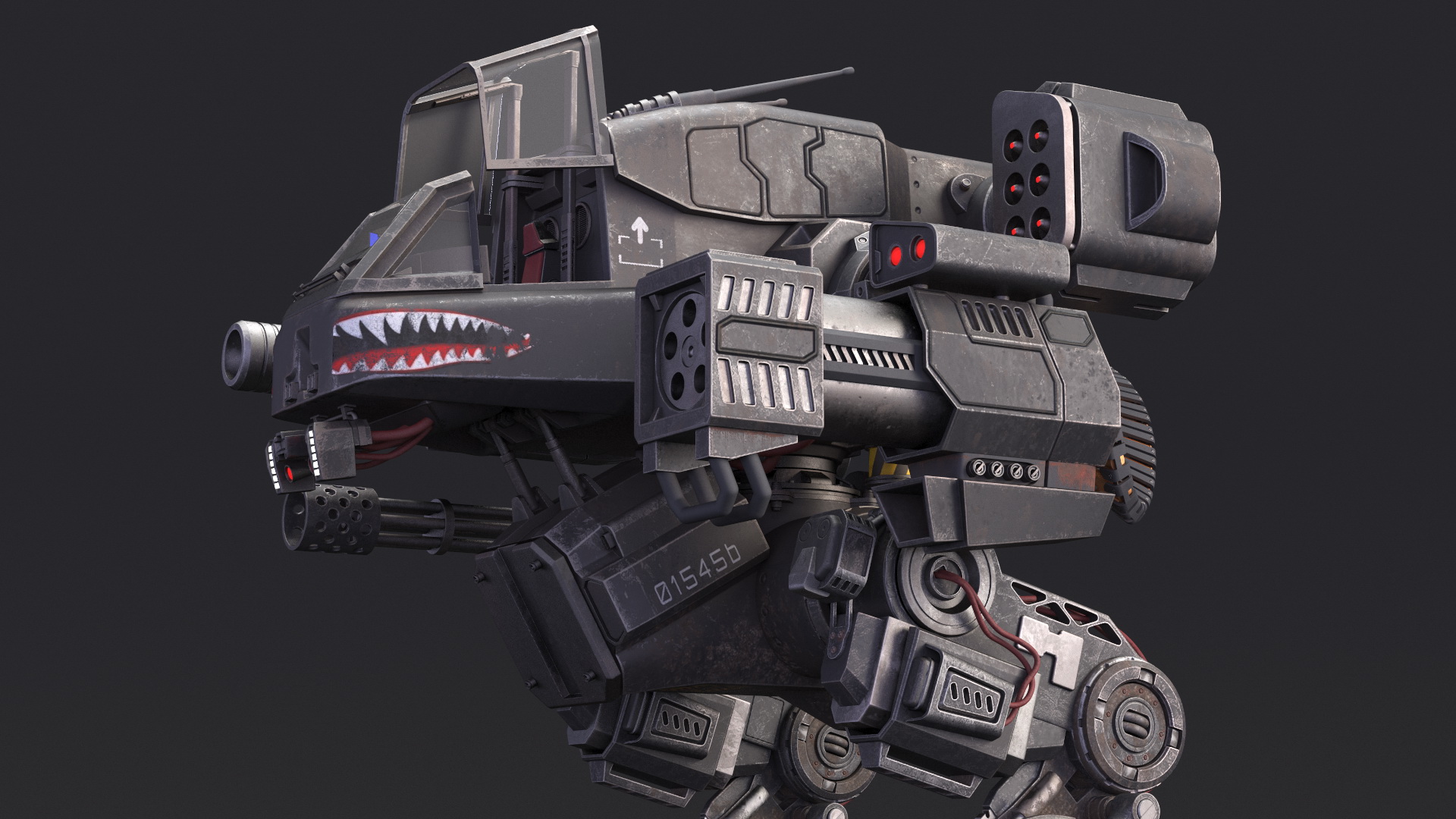 Worn Walking Black Robot Empty Rigged 3D