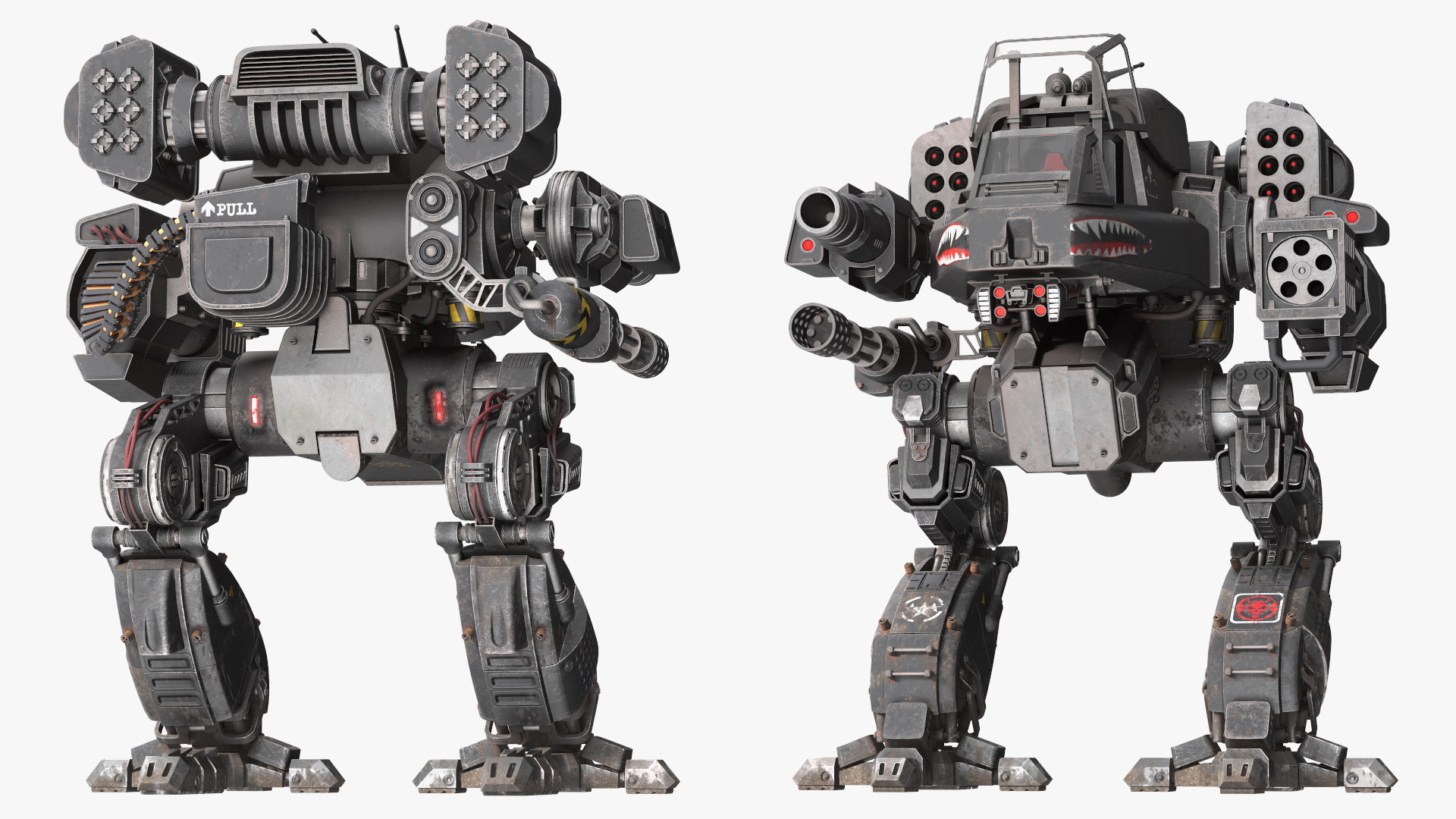 Worn Walking Black Robot Empty Rigged 3D