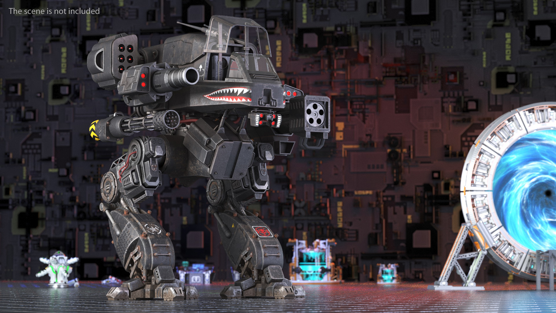 Worn Walking Black Robot Empty Rigged 3D