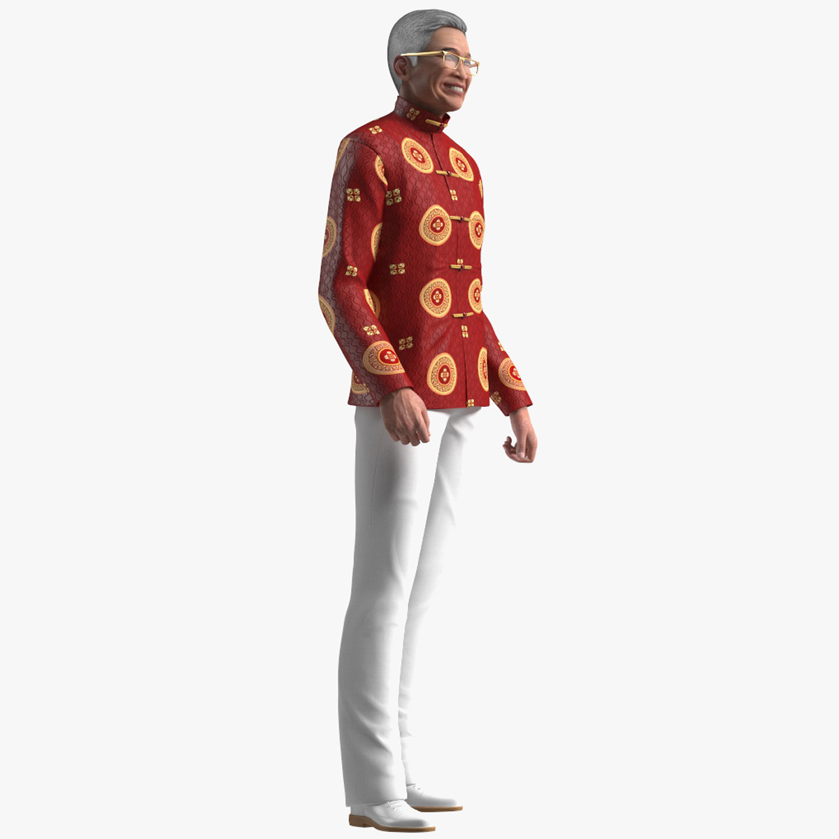 3D Chinese Elderly Man Traditional Style Rigged for Cinema 4D model