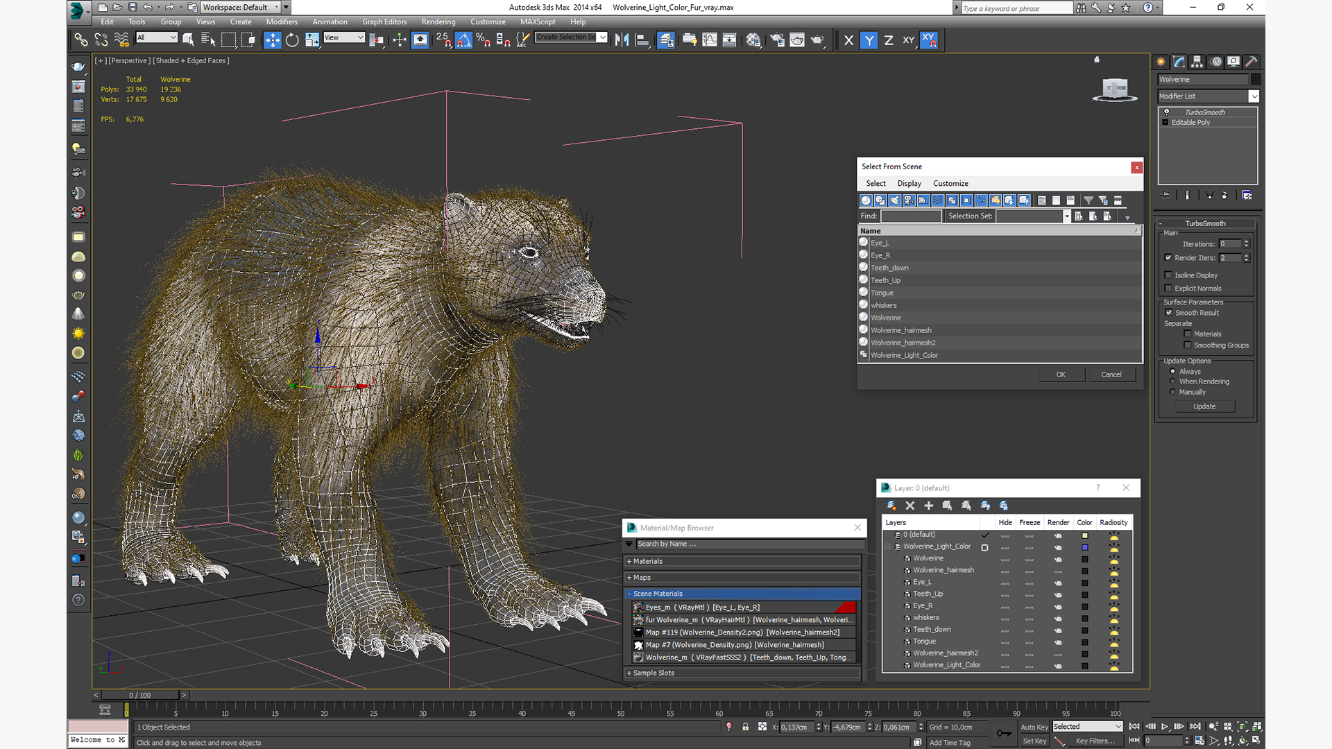3D model Wolverine Light Color Fur
