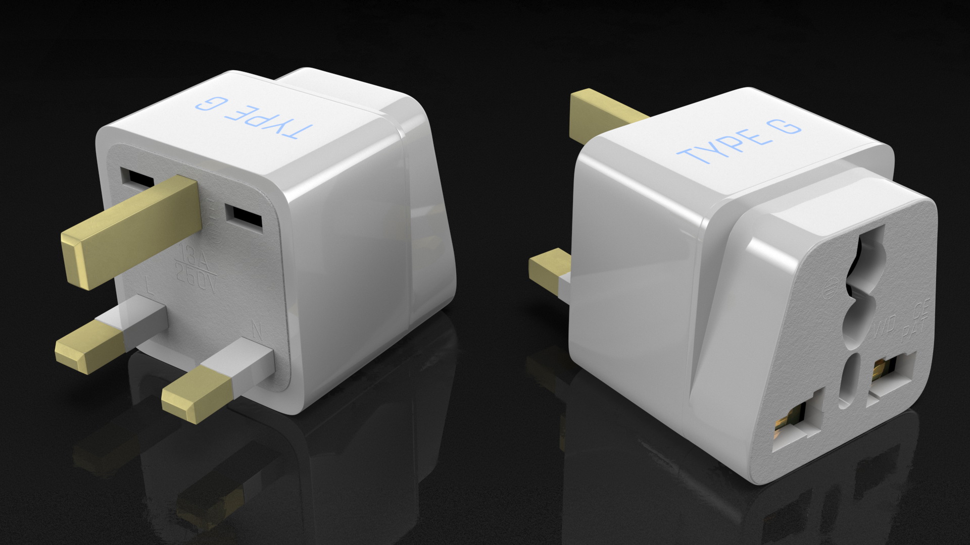 3D Electrical Plug Type G Adapter White