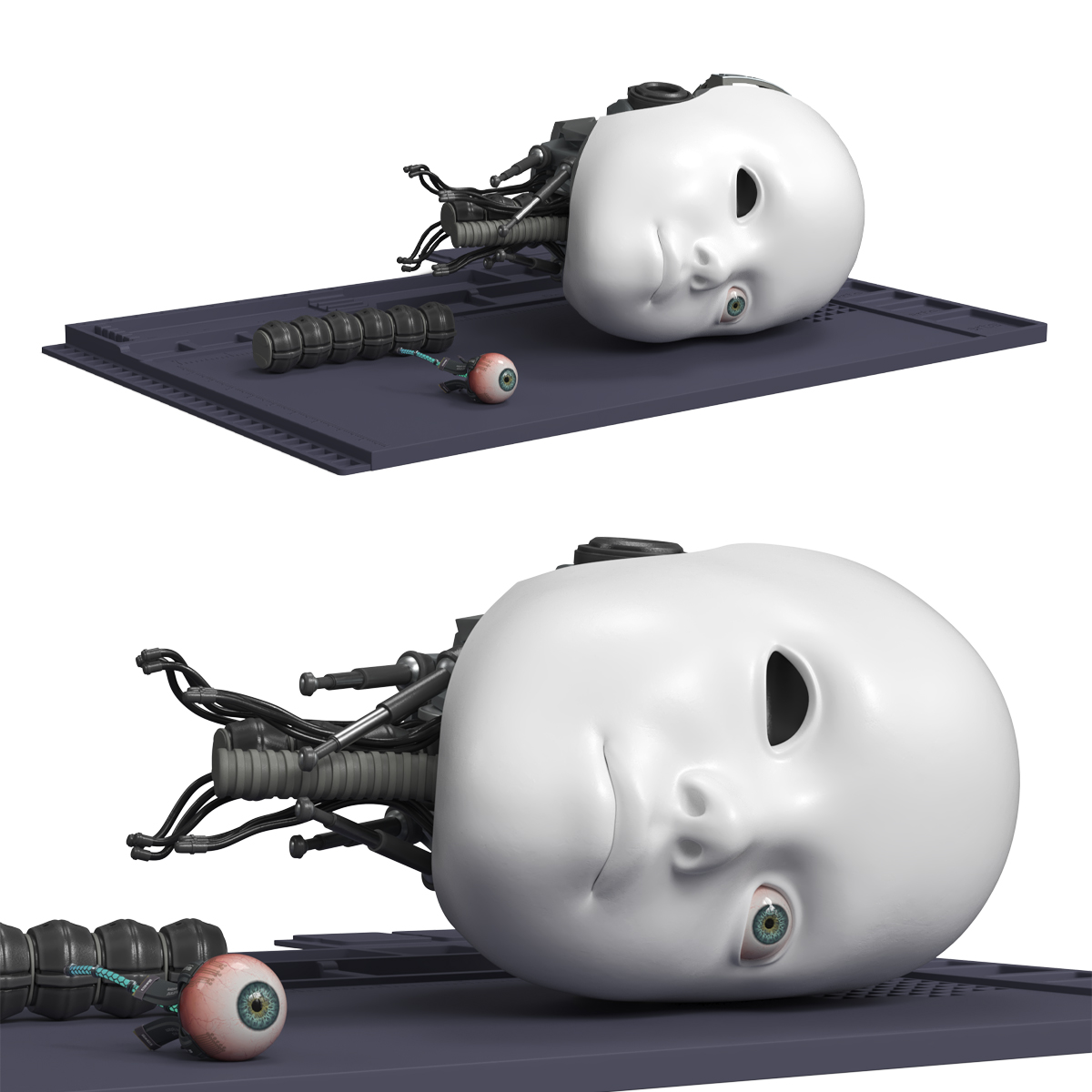 Cybernetic Eye Implant with Humanoid Head 3D model preview