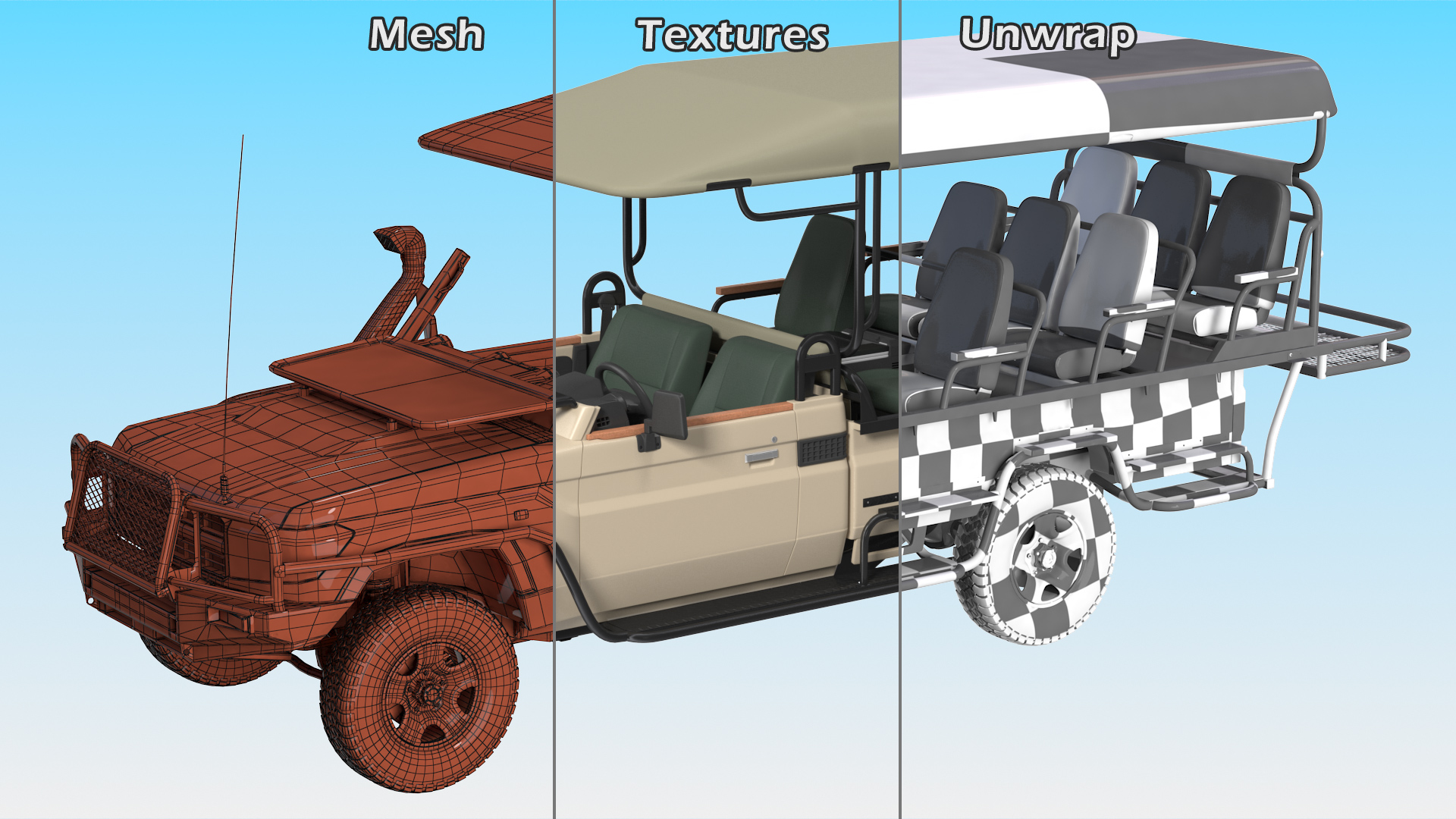 3D model Safari Open Sided 4x4 Vehicle Beige