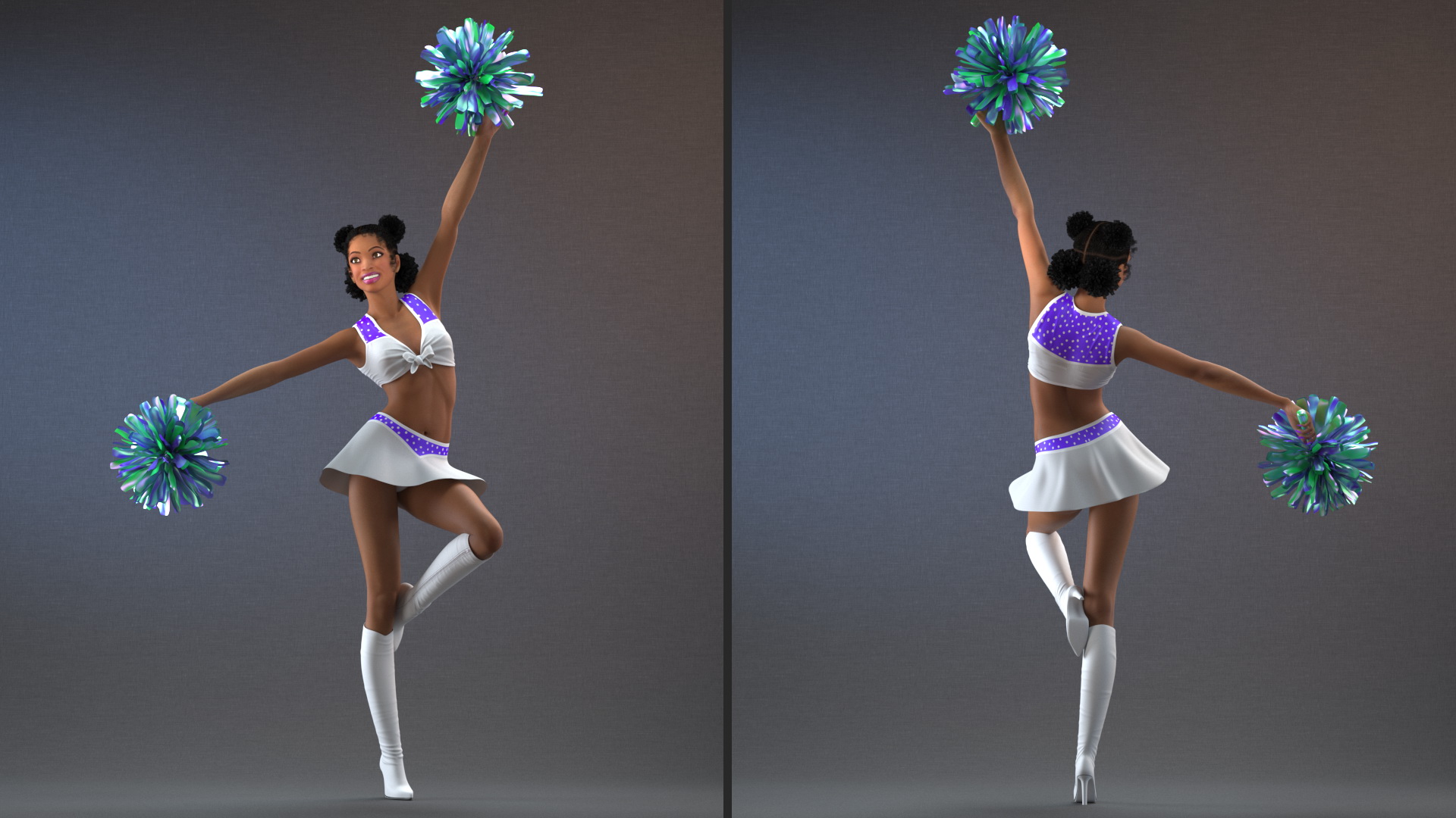 3D model Light Skin Black Young Woman Cheerleader