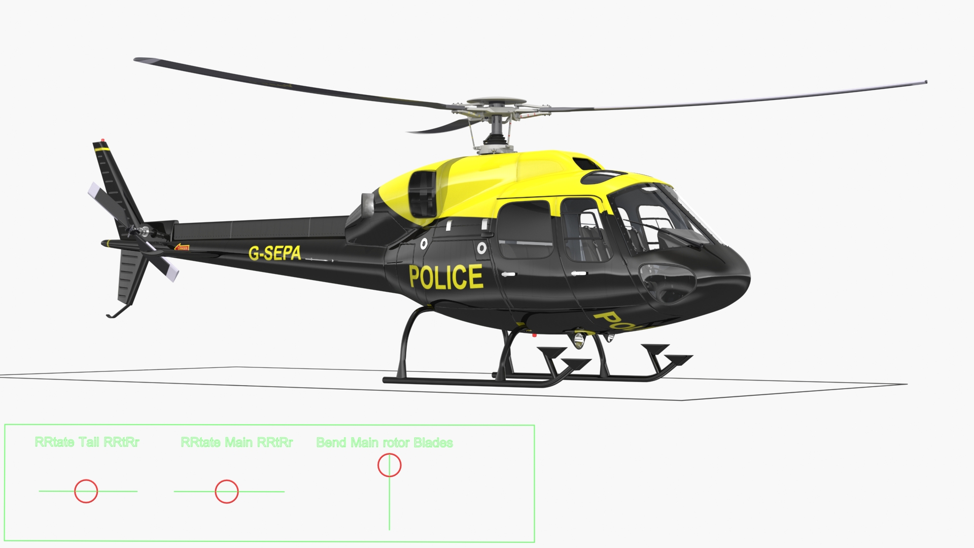 3D Police Helicopter Eurocopter AS 355 Rigged for Maya