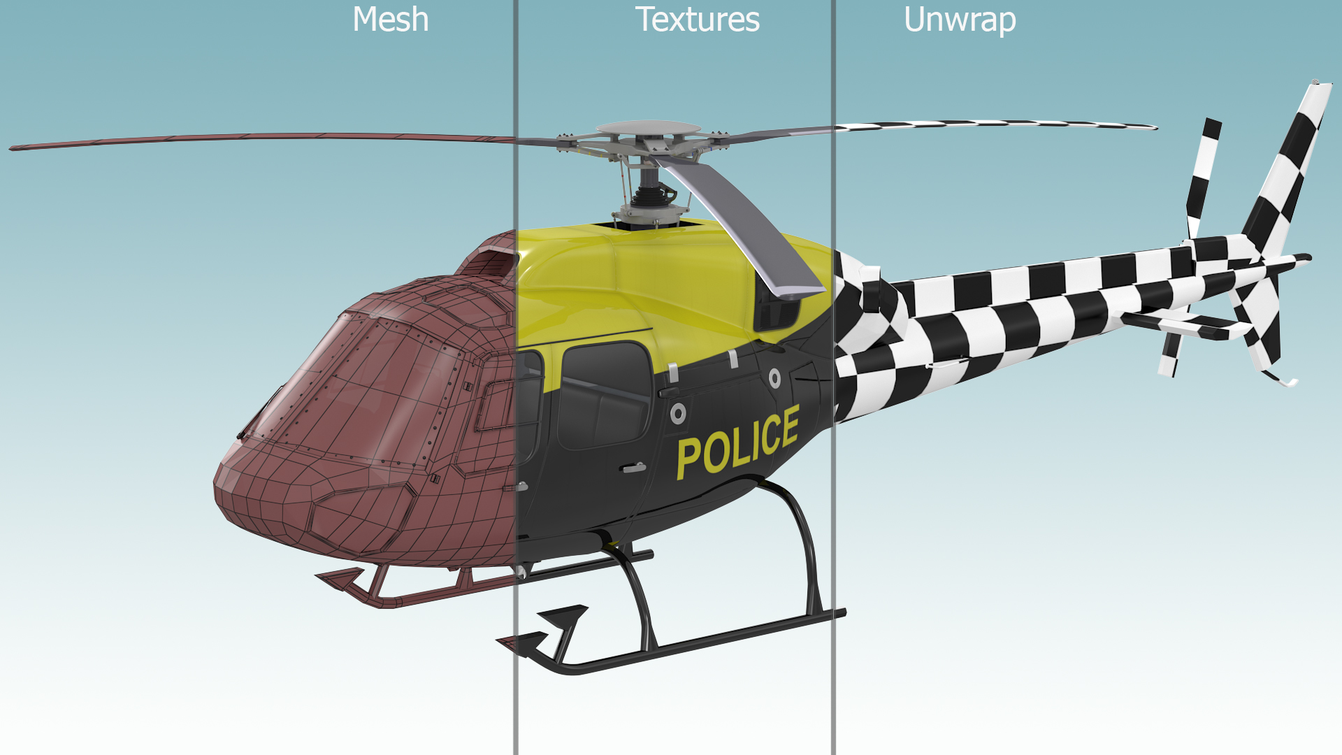3D Police Helicopter Eurocopter AS 355 Rigged for Maya