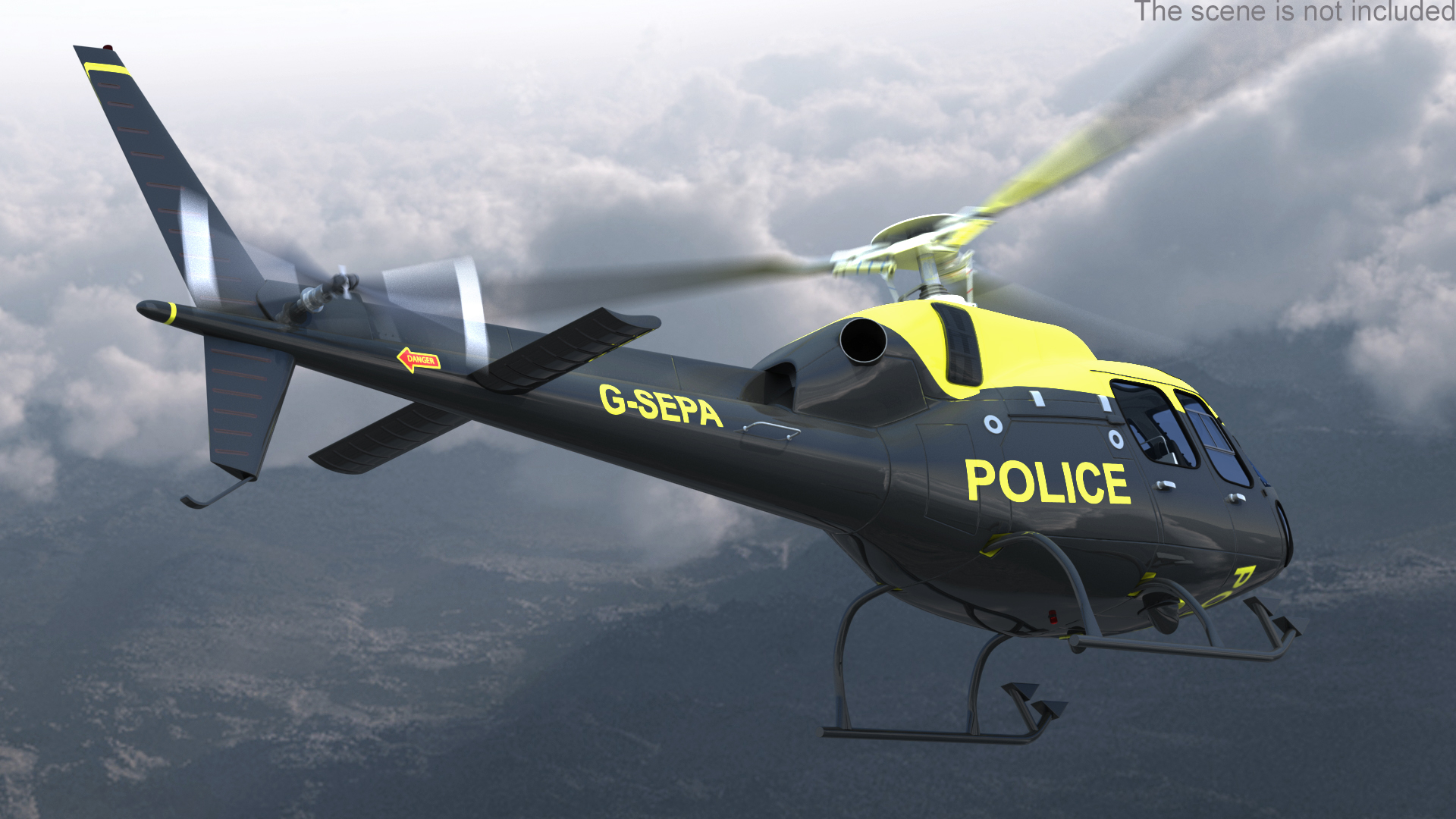 3D Police Helicopter Eurocopter AS 355 Rigged for Maya