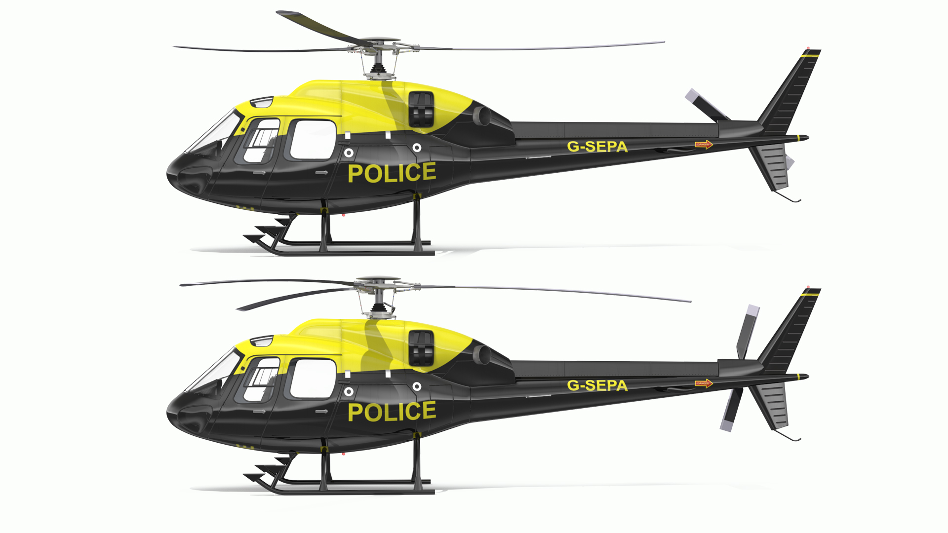 3D Police Helicopter Eurocopter AS 355 Rigged for Maya