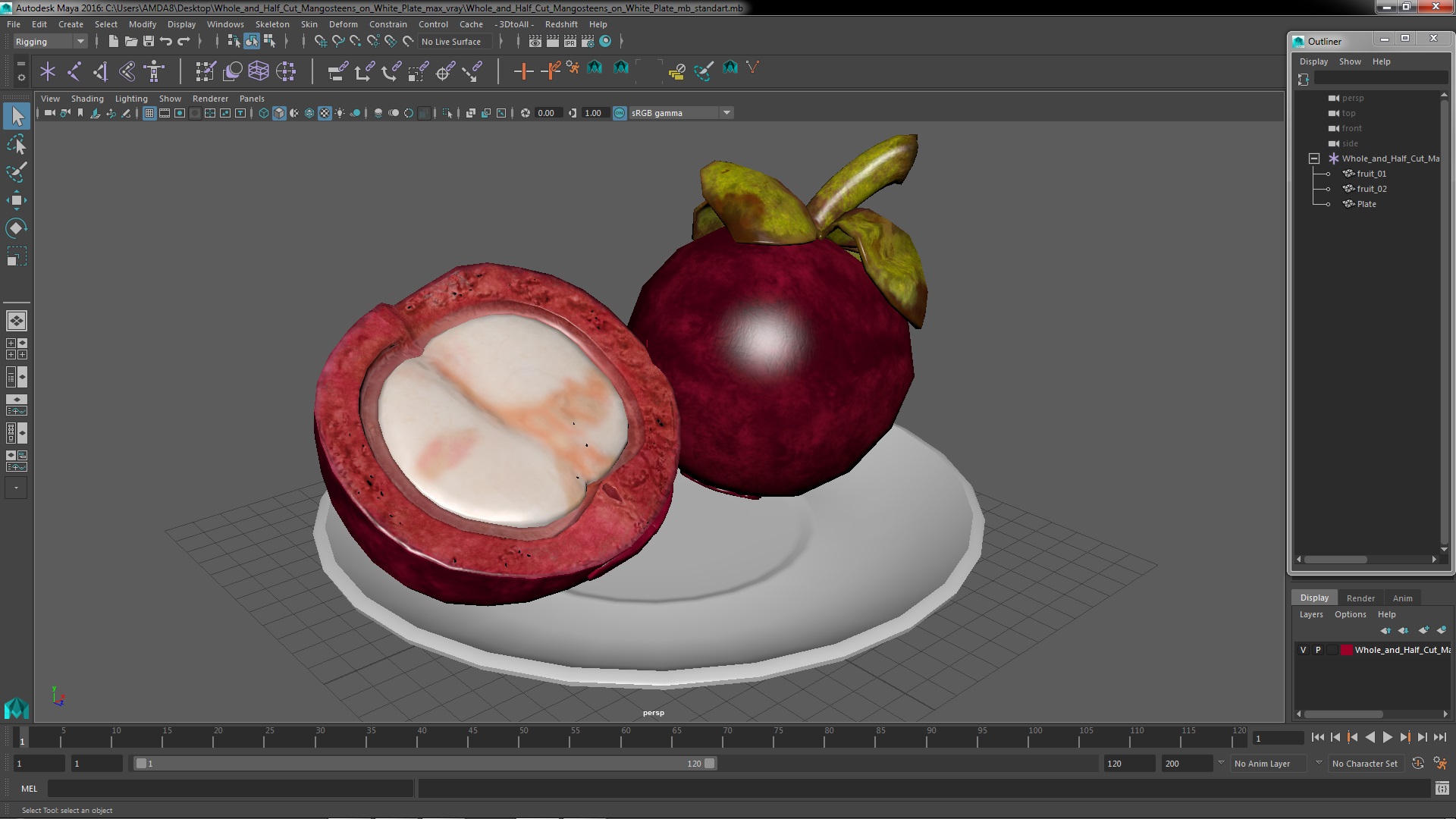 3D model Whole and Half Cut Mangosteens on White Plate