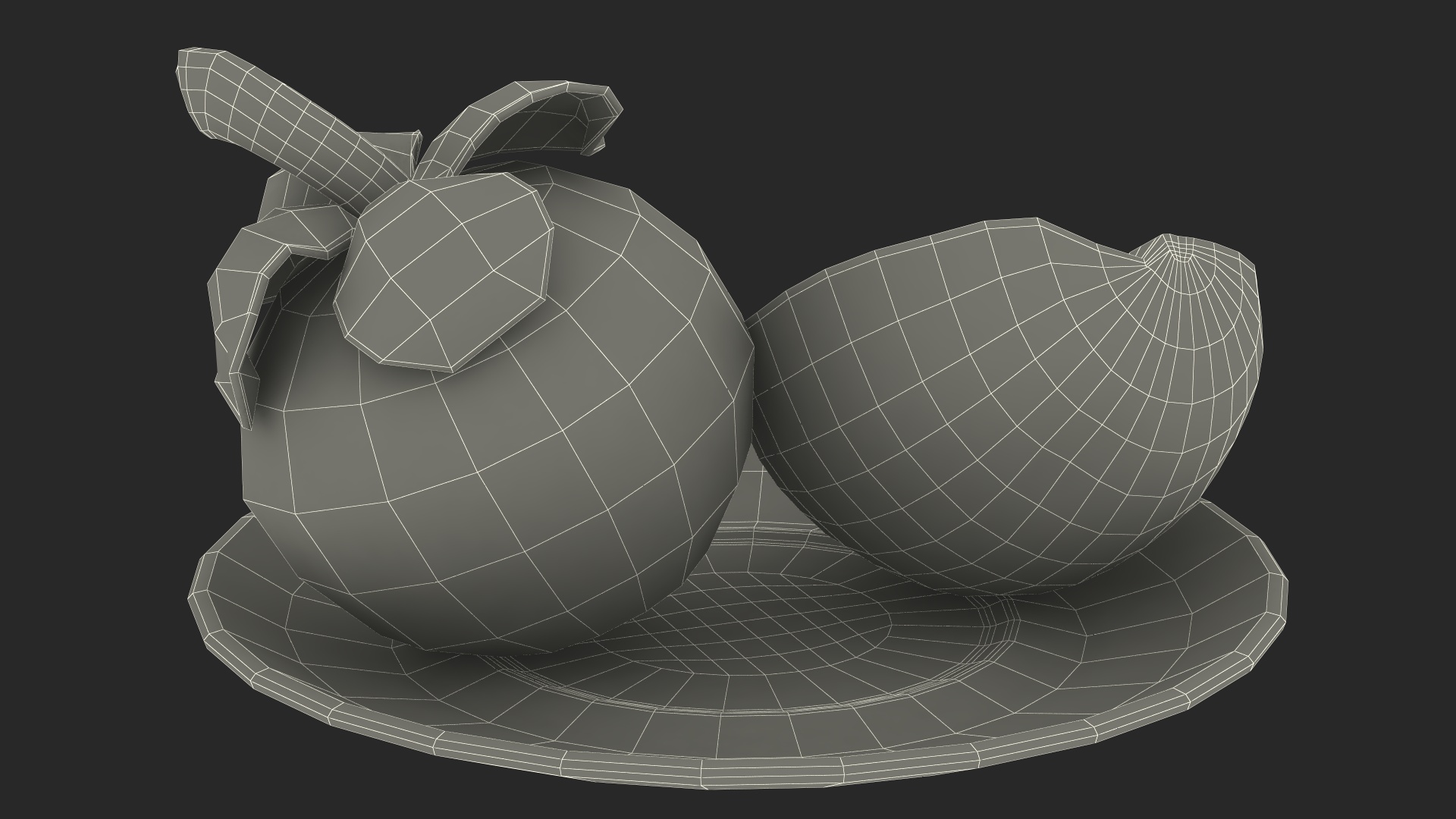 3D model Whole and Half Cut Mangosteens on White Plate
