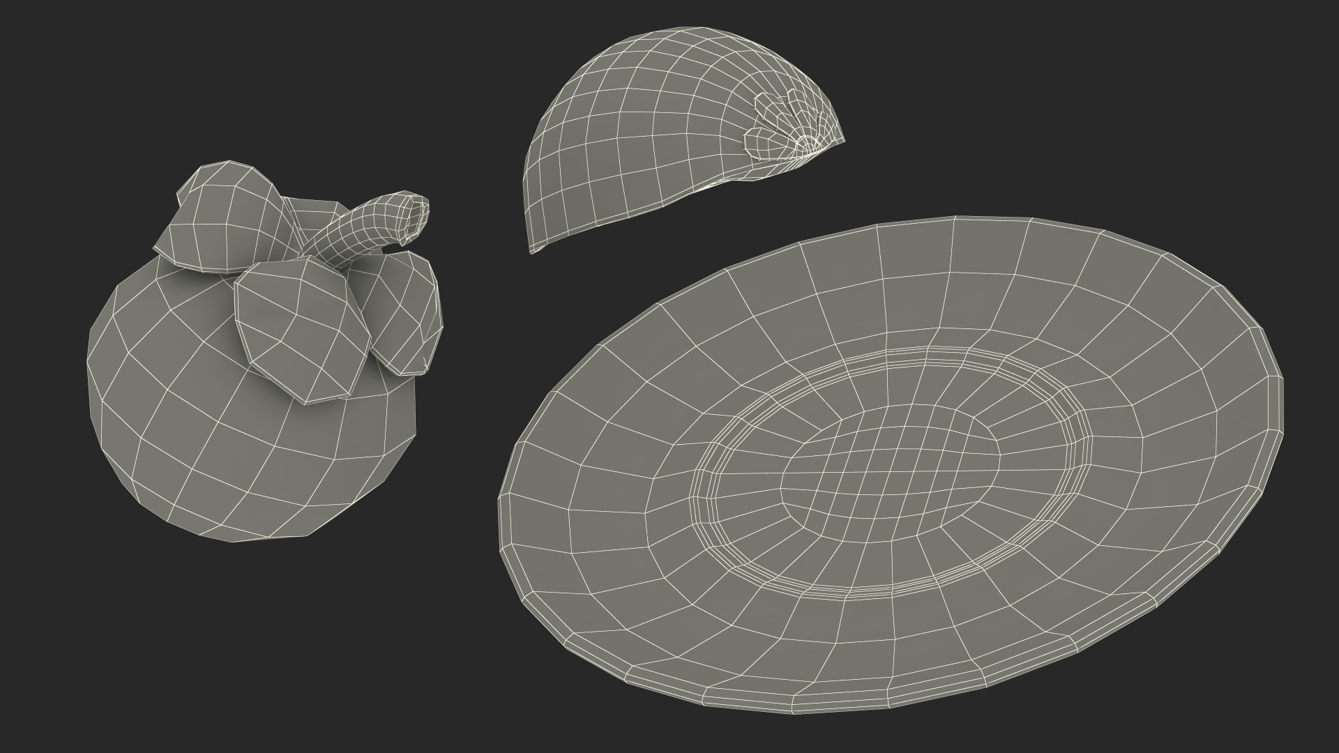 3D model Whole and Half Cut Mangosteens on White Plate