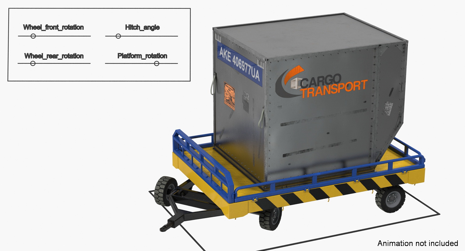 Airport Transport Trailer Low Bed Platform with Container Rigged 3D model