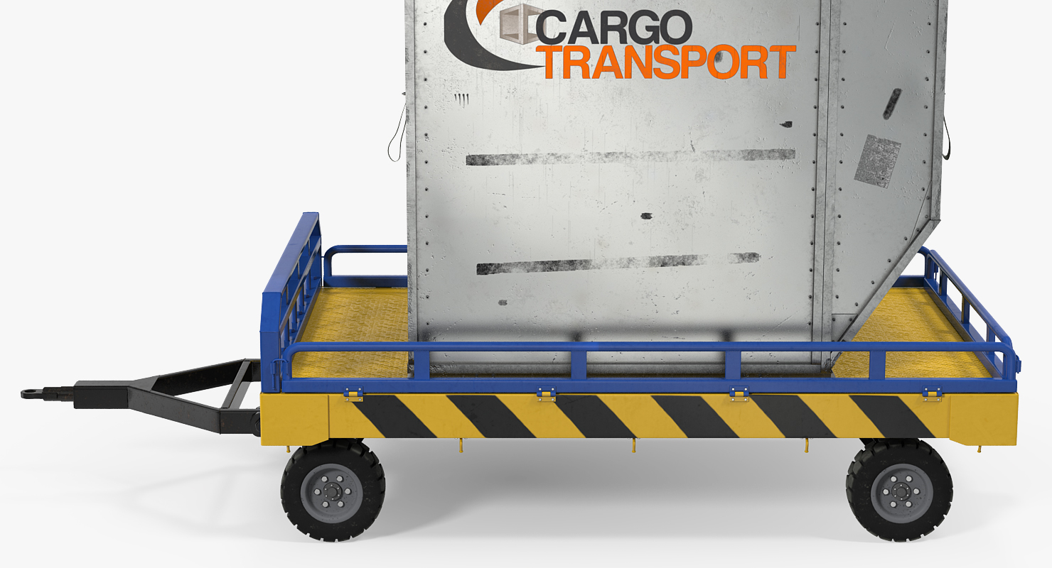Airport Transport Trailer Low Bed Platform with Container Rigged 3D model