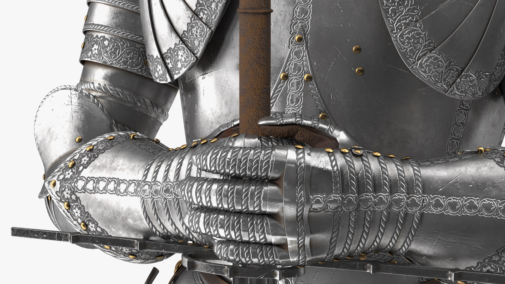 3D Medieval Knight Plate Armor Standing on Podium