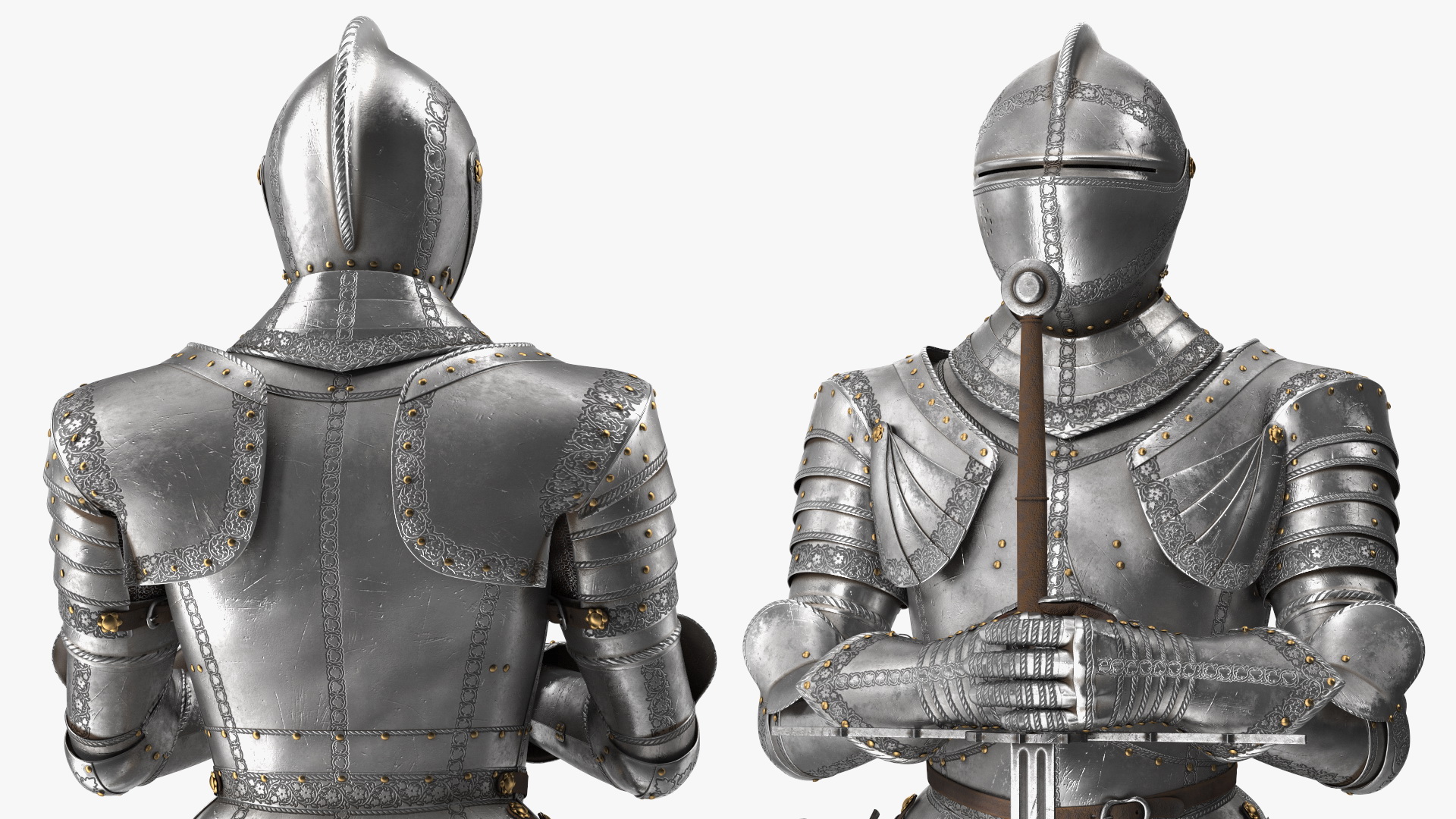 3D Medieval Knight Plate Armor Standing on Podium
