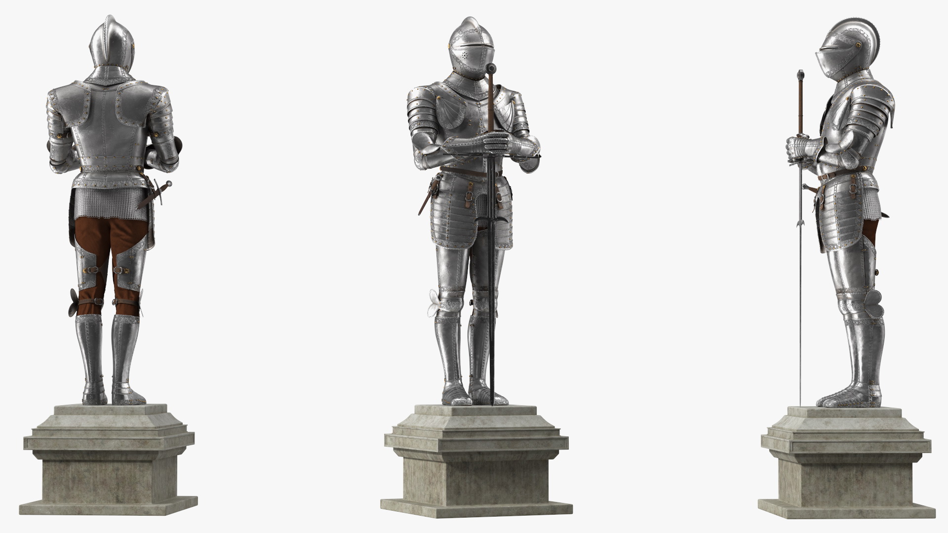 3D Medieval Knight Plate Armor Standing on Podium