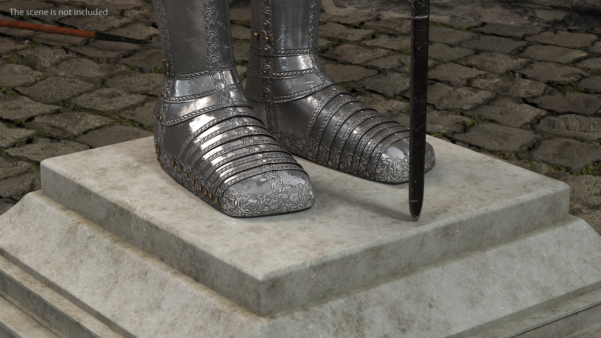 3D Medieval Knight Plate Armor Standing on Podium
