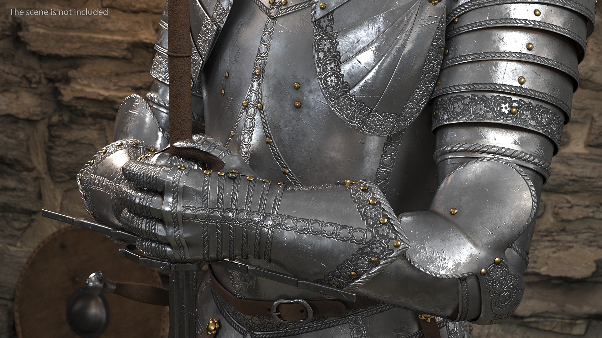 3D Medieval Knight Plate Armor Standing on Podium