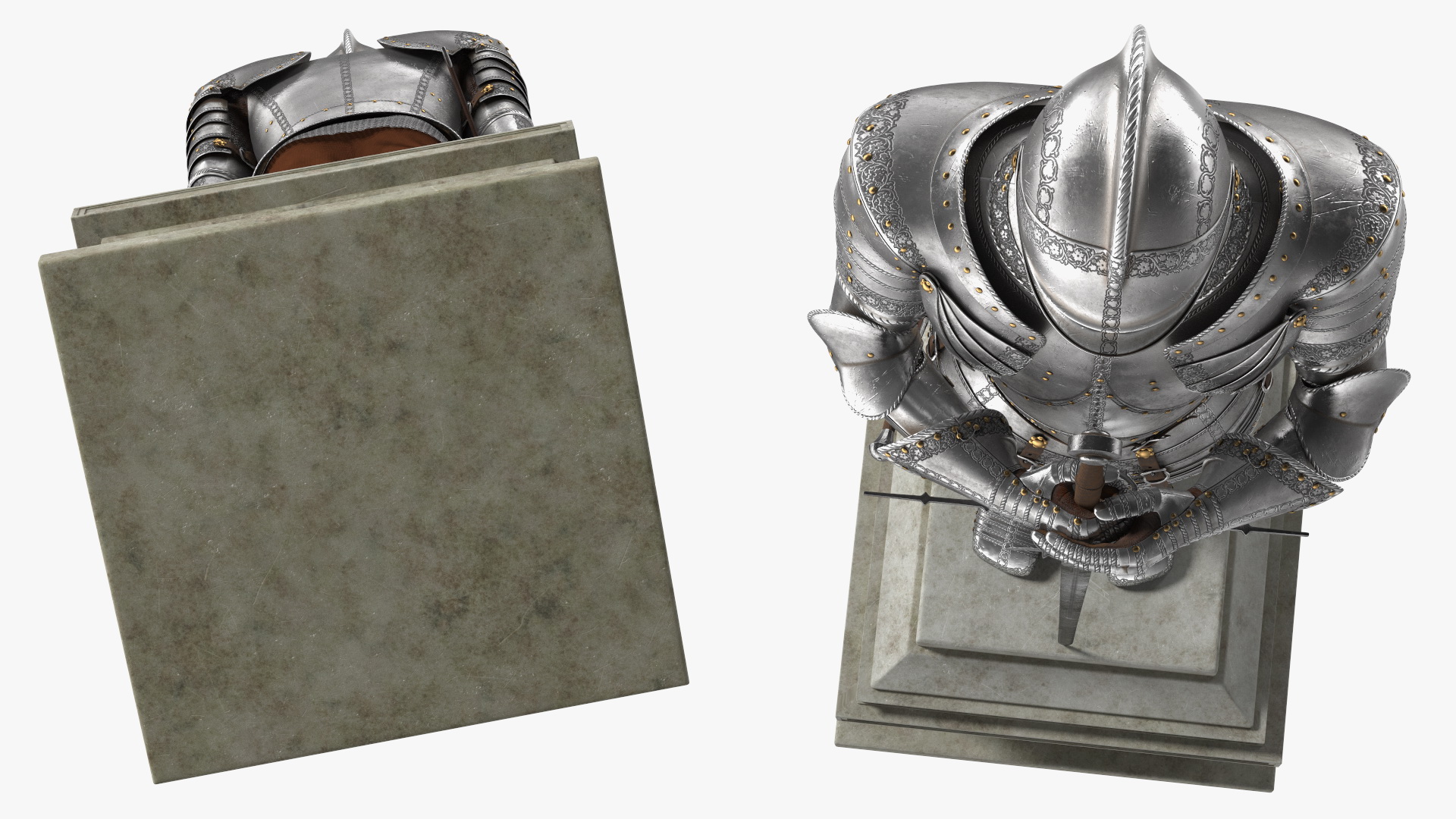 3D Medieval Knight Plate Armor Standing on Podium