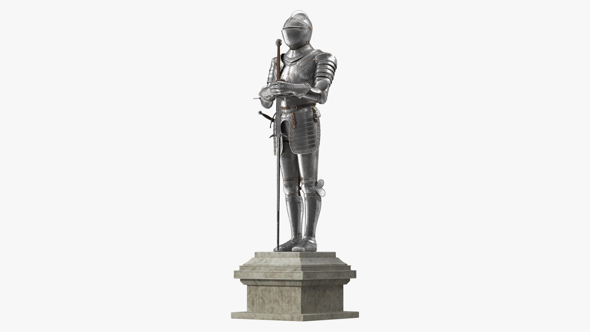 3D Medieval Knight Plate Armor Standing on Podium