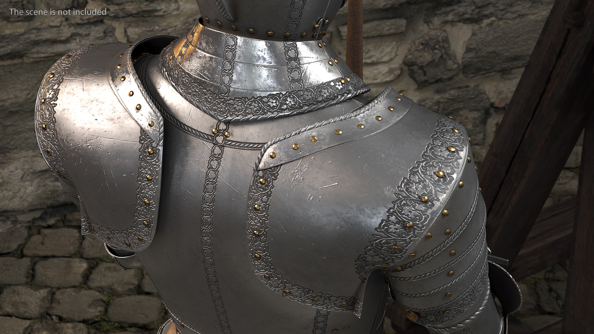 3D Medieval Knight Plate Armor Standing on Podium