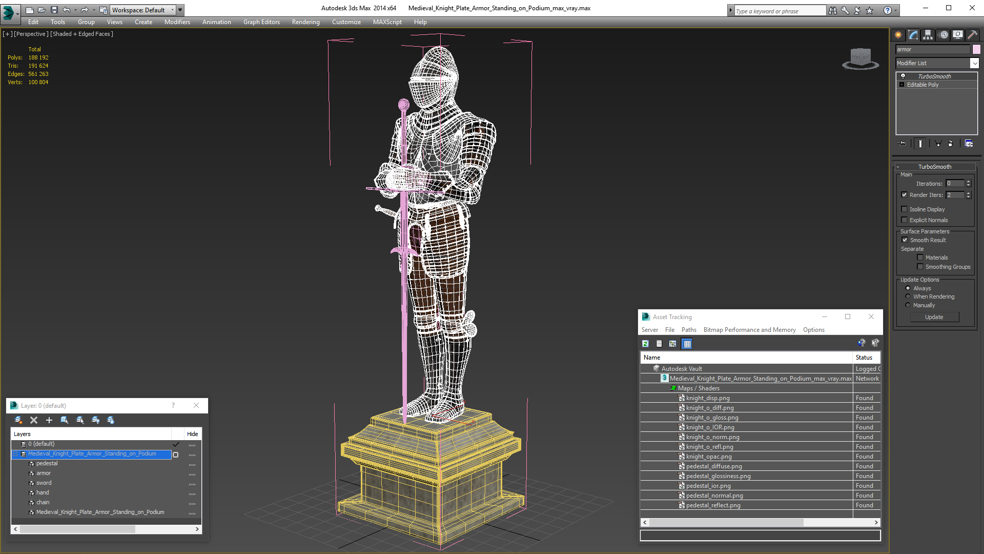 3D Medieval Knight Plate Armor Standing on Podium