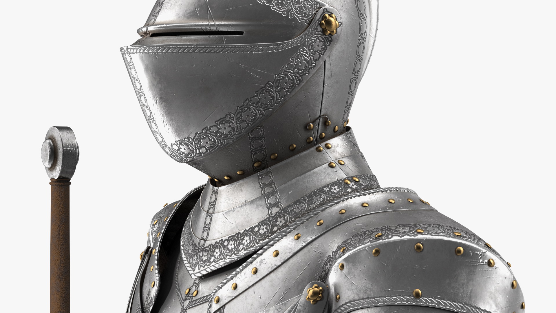 3D Medieval Knight Plate Armor Standing on Podium