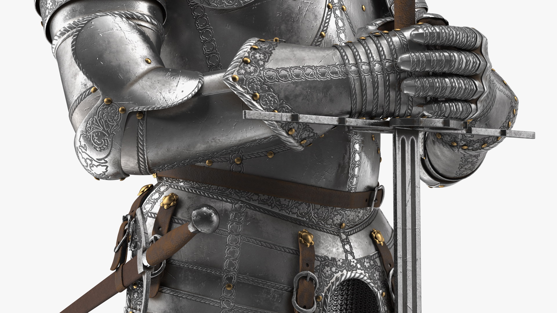 3D Medieval Knight Plate Armor Standing on Podium