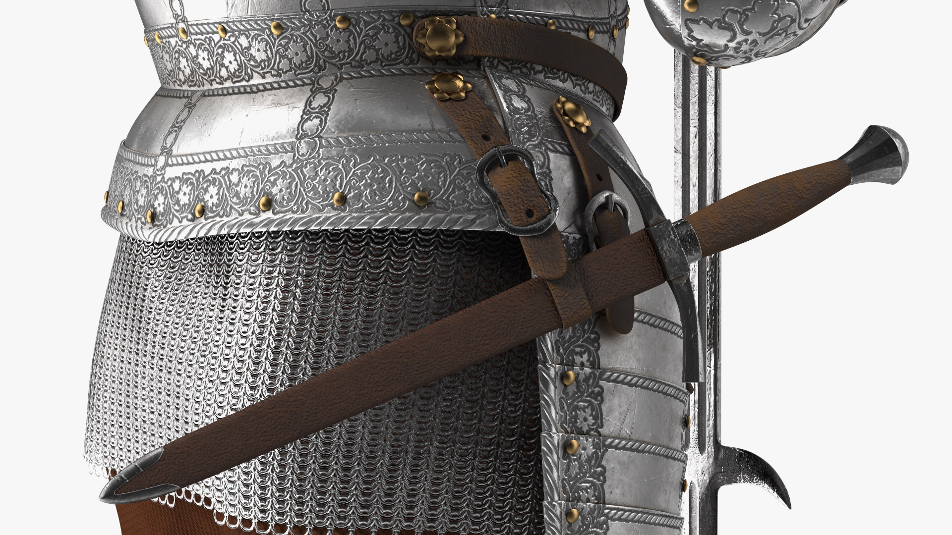 3D Medieval Knight Plate Armor Standing on Podium