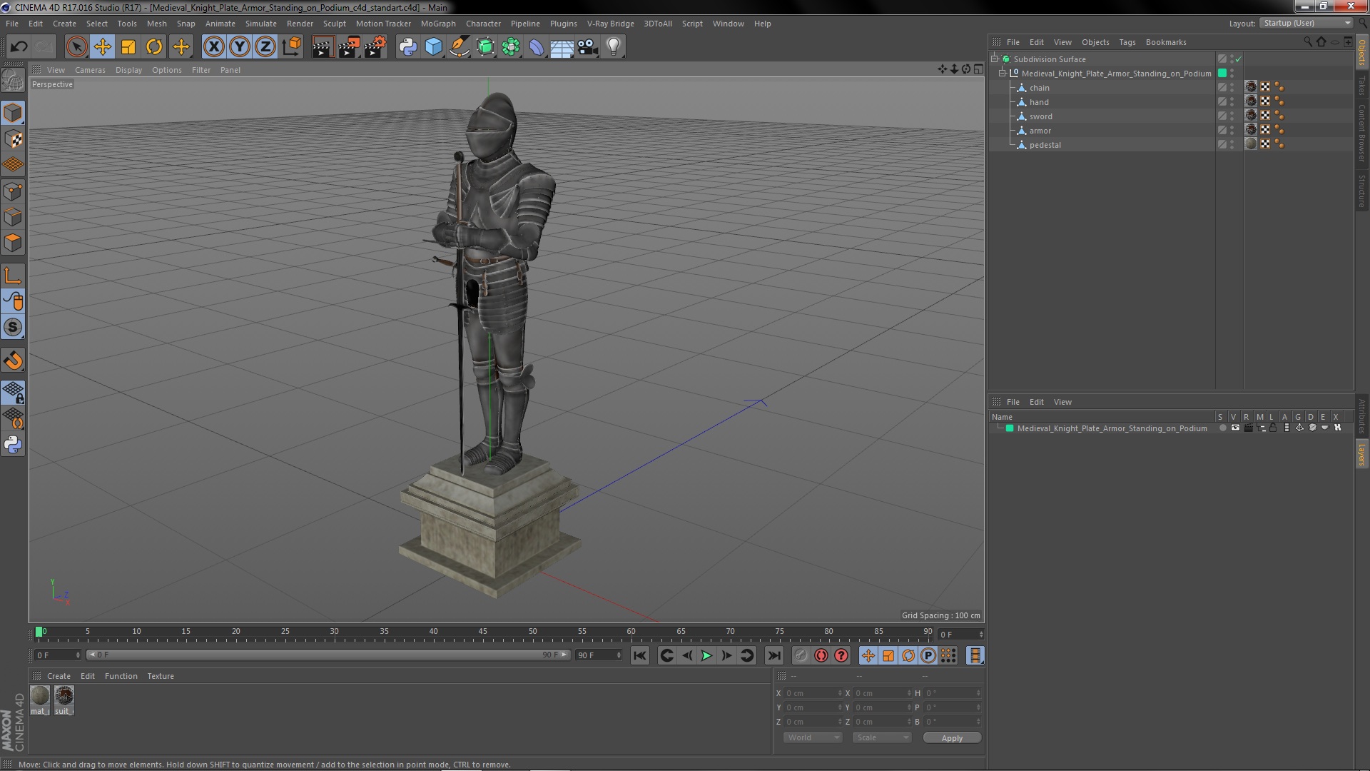 3D Medieval Knight Plate Armor Standing on Podium