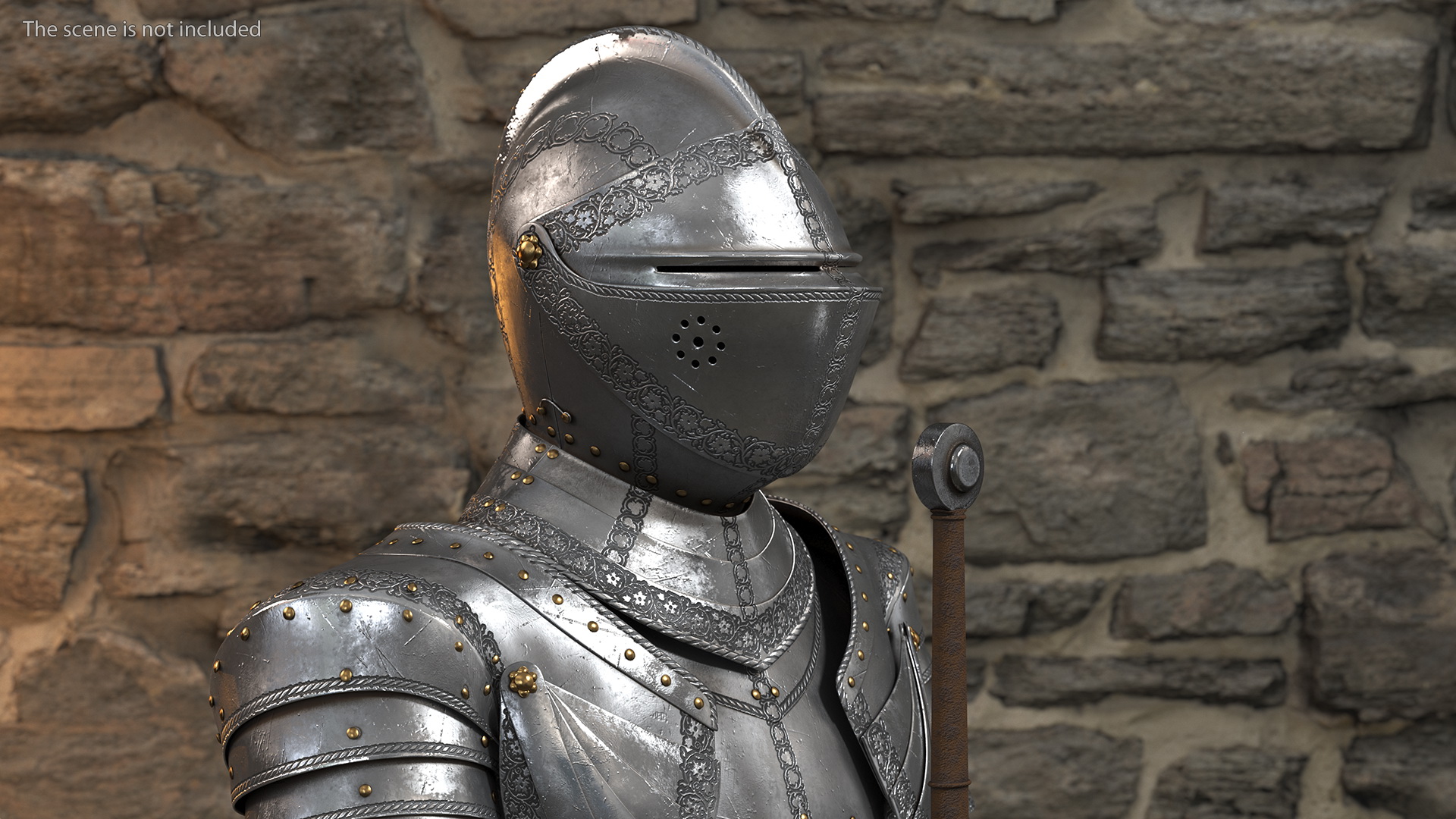 3D Medieval Knight Plate Armor Standing on Podium