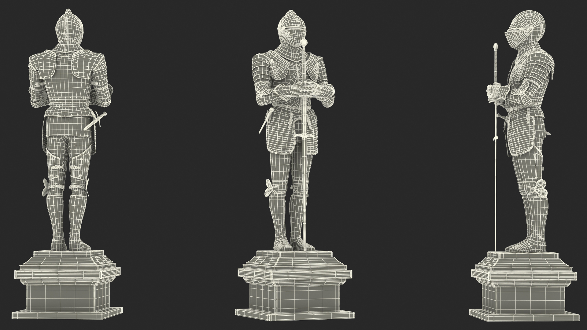 3D Medieval Knight Plate Armor Standing on Podium