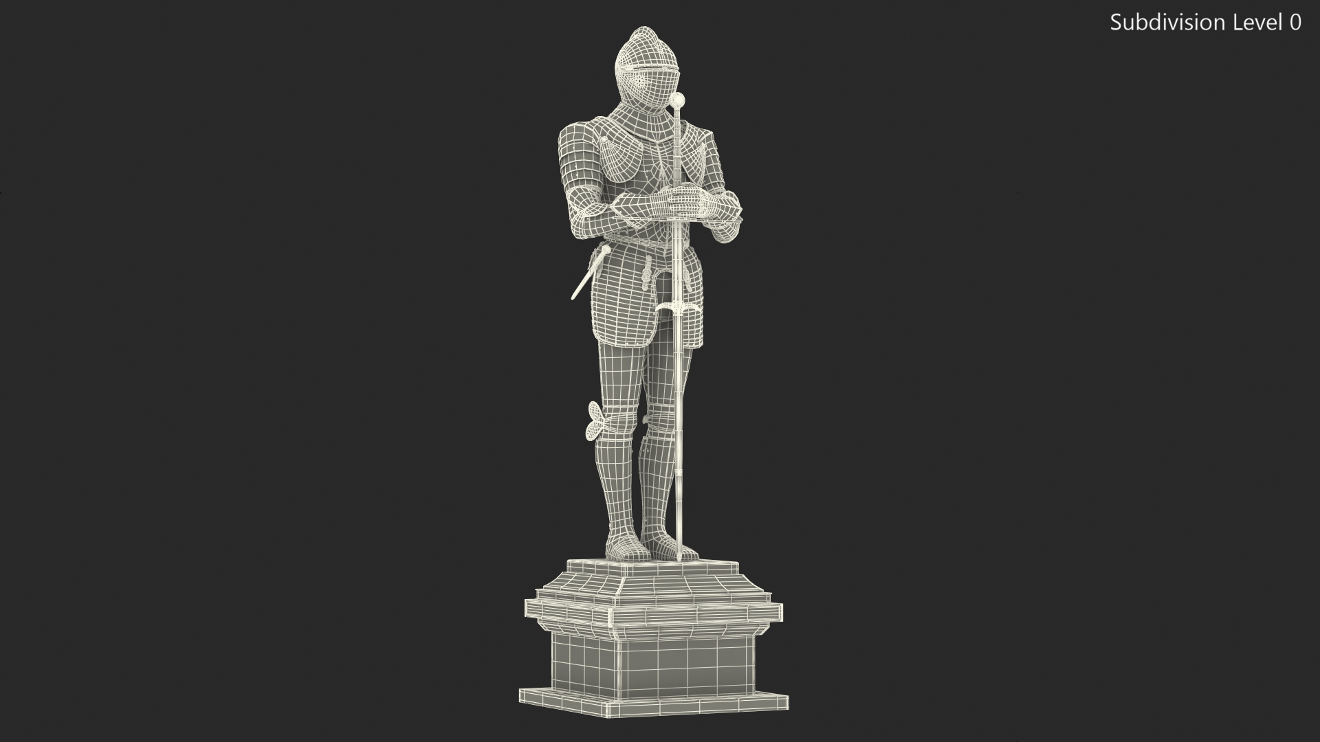 3D Medieval Knight Plate Armor Standing on Podium