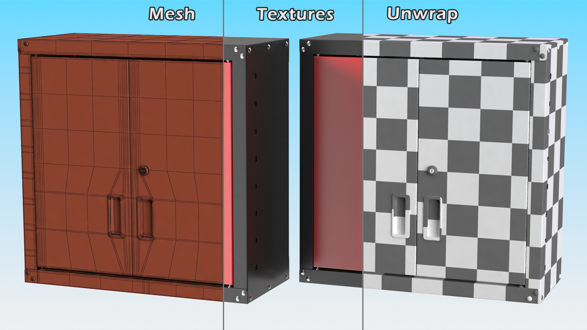 Wall Mounted Tool Storage Cabinet Red 3D