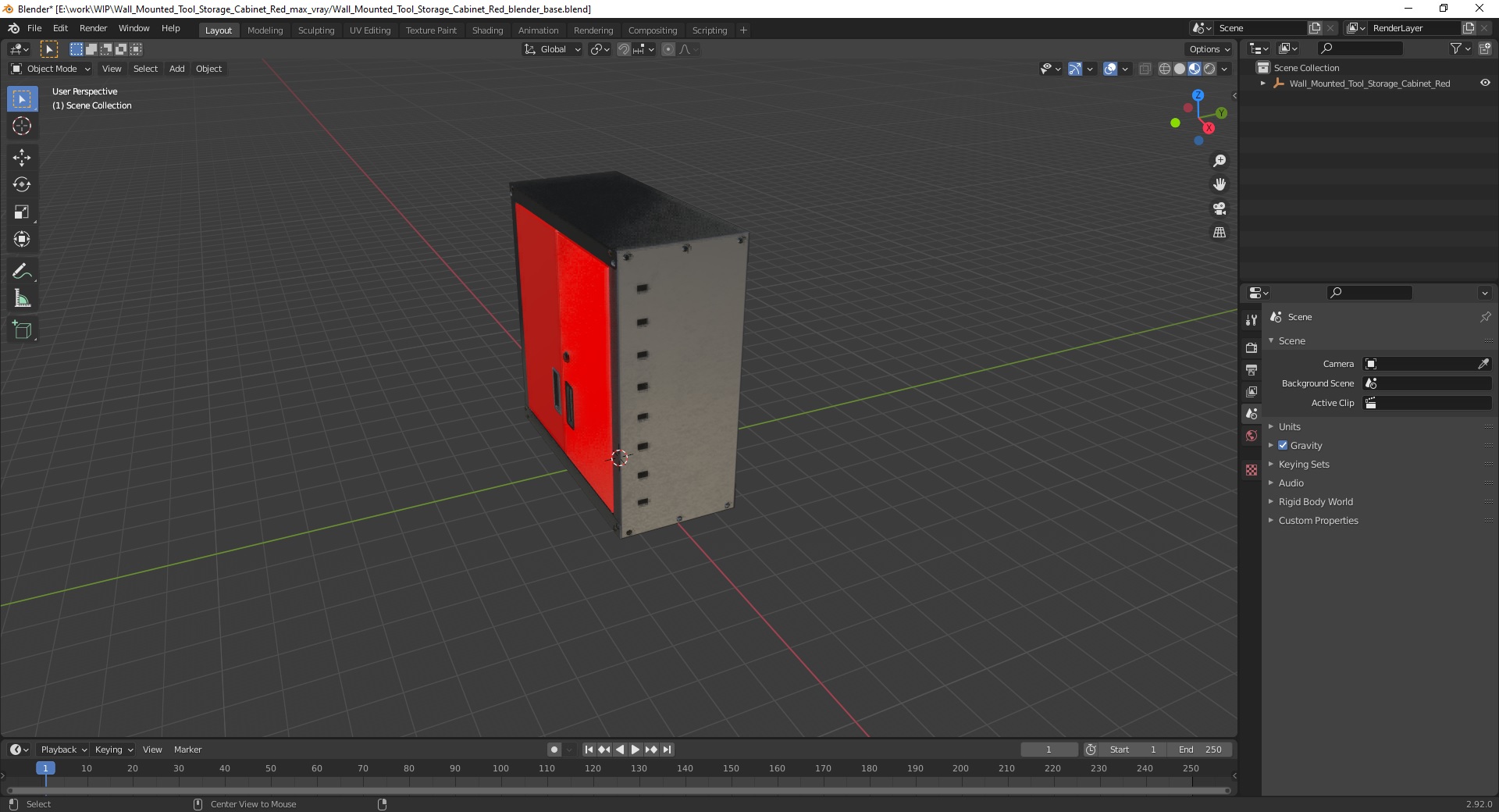 Wall Mounted Tool Storage Cabinet Red 3D