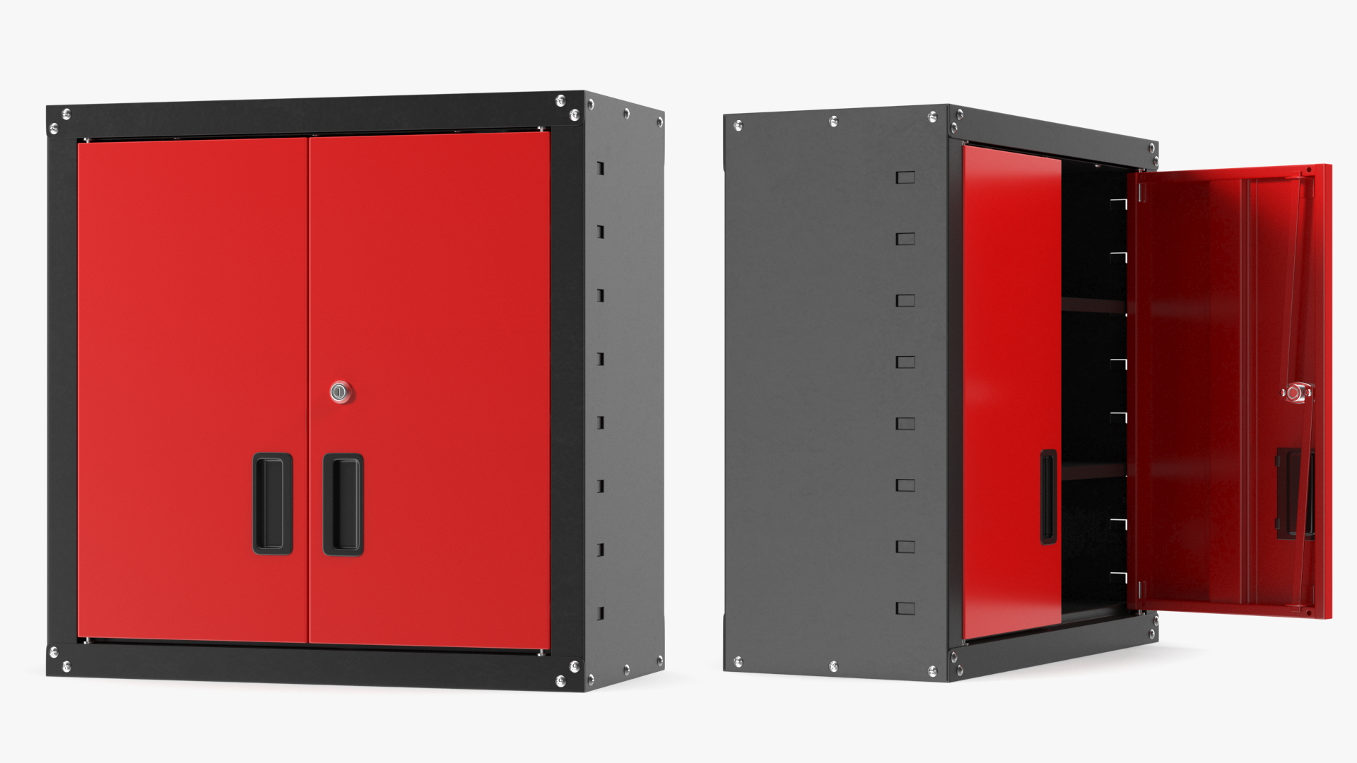 Wall Mounted Tool Storage Cabinet Red 3D